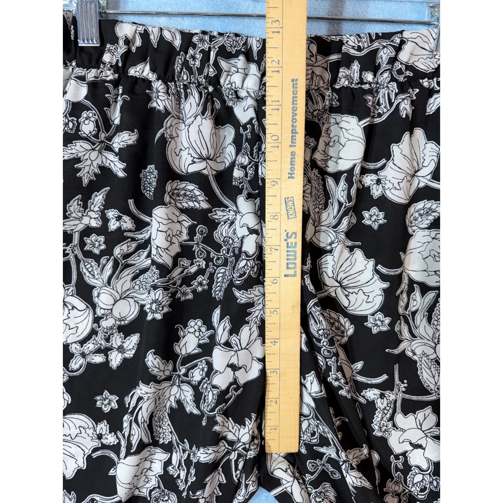 Wide Leg Pants Black White Floral Women's L Palazzo Pants Boho Resortwear Beach - Picture 4 of 9
